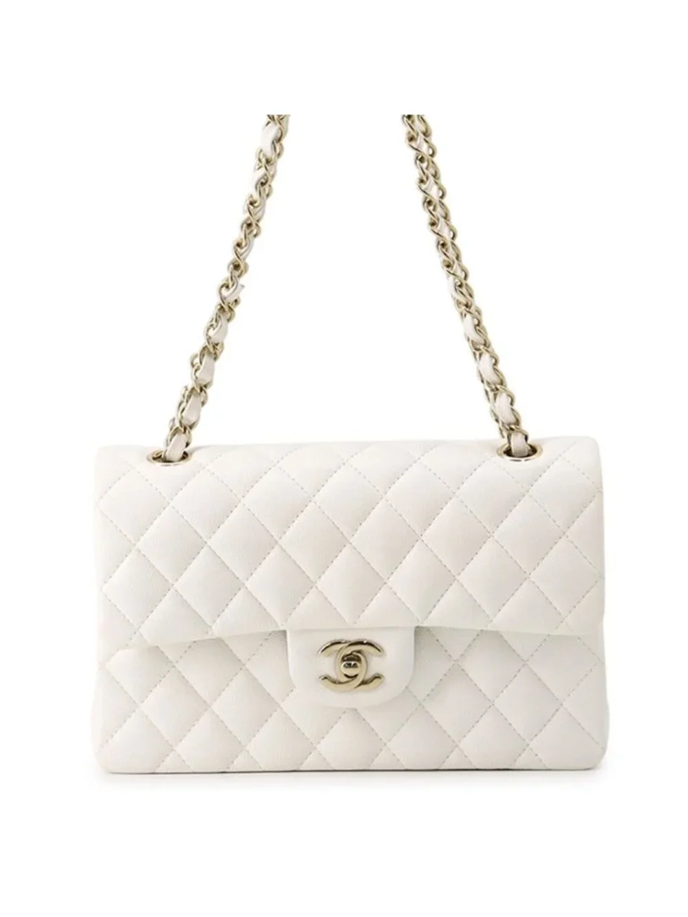 Chanel Chain Shoulder Bag Quilted 23 CC Logo Double White